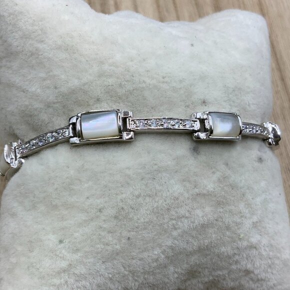 Lia Sophia "Cloud Nine" Mother of Pearl Rhinestone Silver Tone Clasp Bracelet - Picture 1 of 10